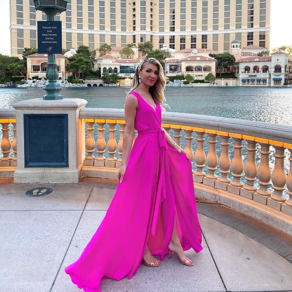 Hot Miami Styles, long beautiful magenta dress, size Small